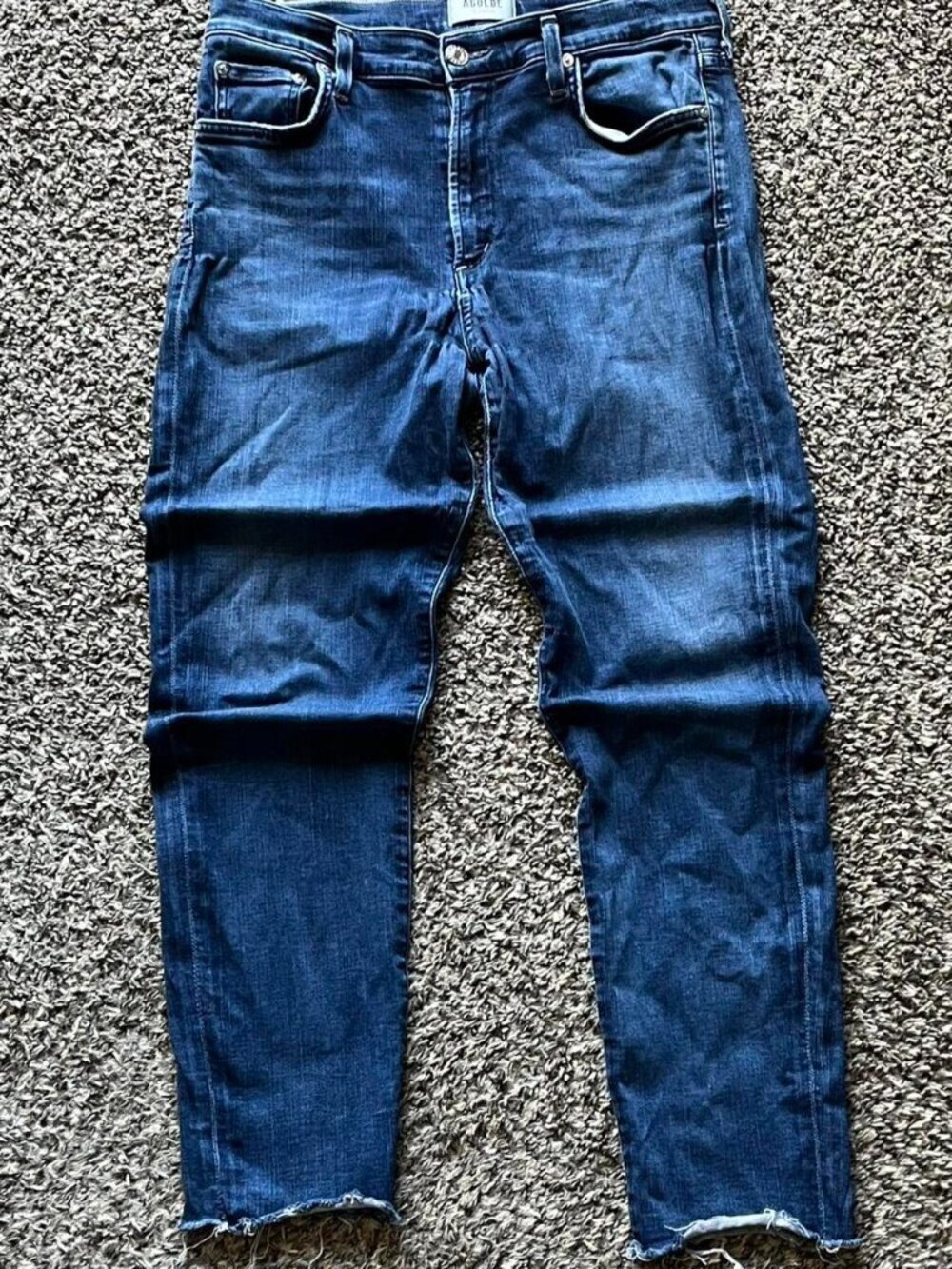 Agolde Blue Denim Straight Leg High Waisted Jeans Size 30 Distressed Feminine